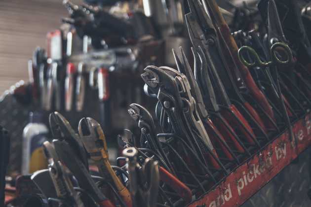 Tools on a workbench